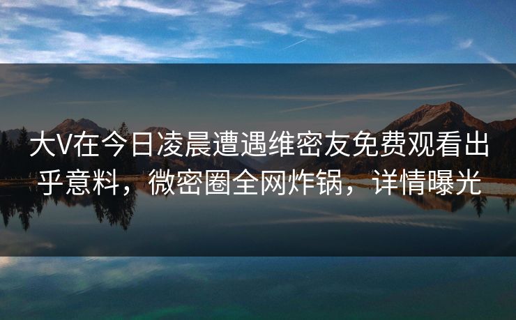 大V在今日凌晨遭遇维密友免费观看出乎意料，微密圈全网炸锅，详情曝光
